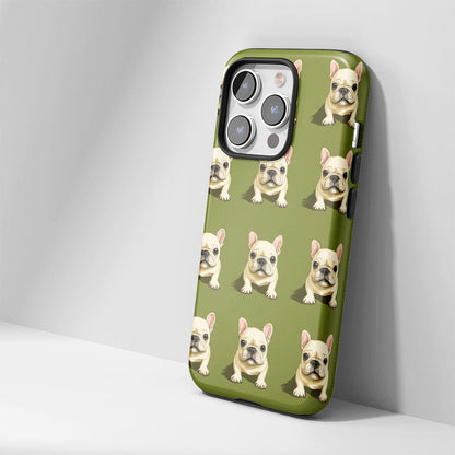 Semi-Handprinted Tough Matte French Bulldog Green iPhone Case