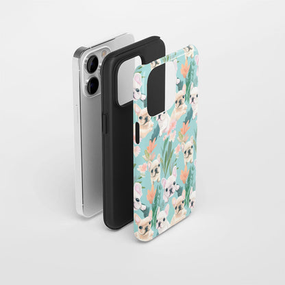 Double-Layer Semi-Handprinted Tough Matte French Bulldog Green iPhone Case