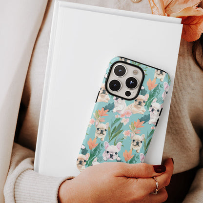 Double-Layer Semi-Handprinted Tough Matte French Bulldog Green iPhone Case