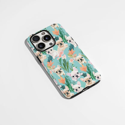 Double-Layer Semi-Handprinted Tough Matte French Bulldog Green iPhone Case