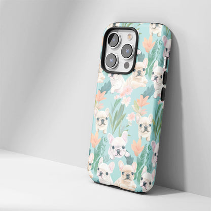 Double-Layer Semi-Handprinted Tough Matte French Bulldog Green iPhone Case