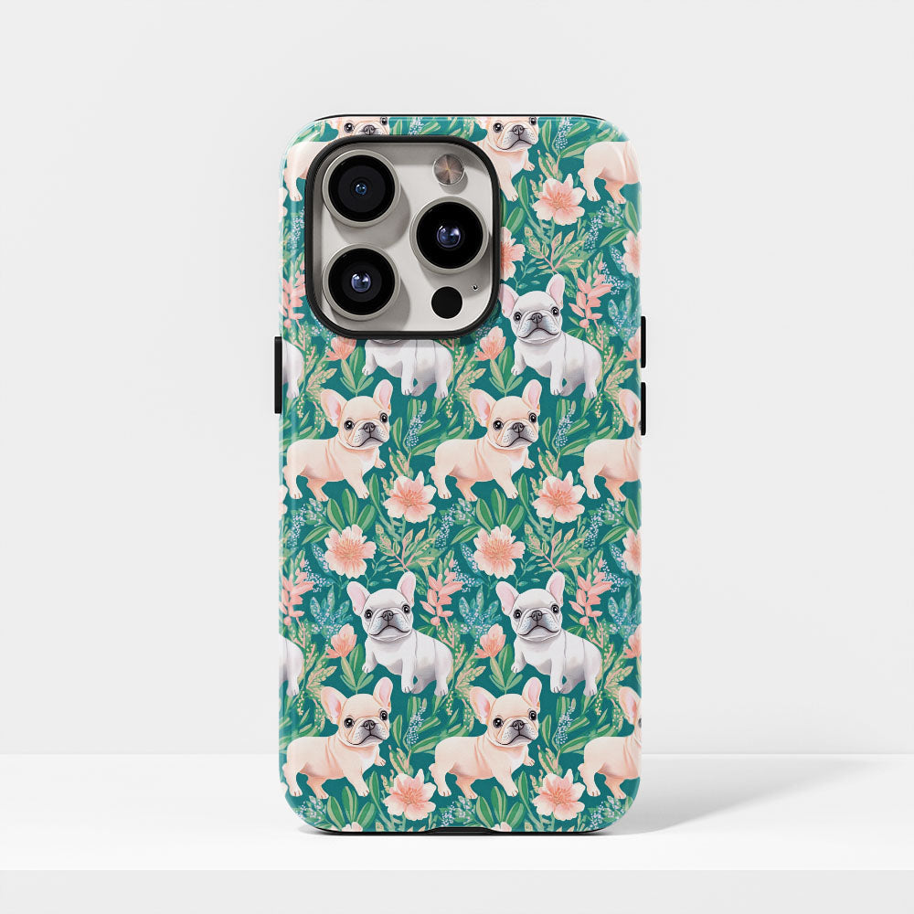 Semi-Handprinted Tough Matte French Bulldog Green iPhone Case