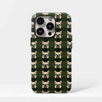 Semi-Handprinted Tough Matte French Bulldog Green iPhone Case