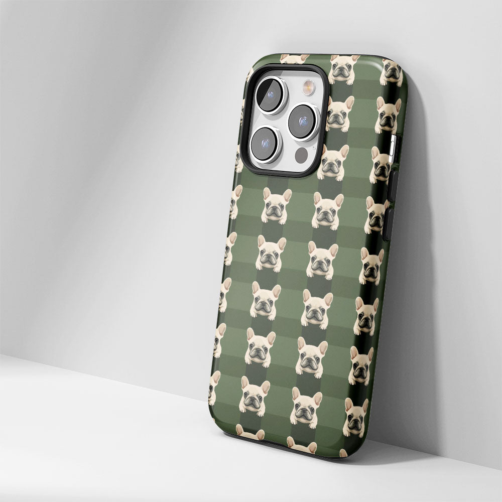 Semi-Handprinted Tough Matte French Bulldog Green iPhone Case