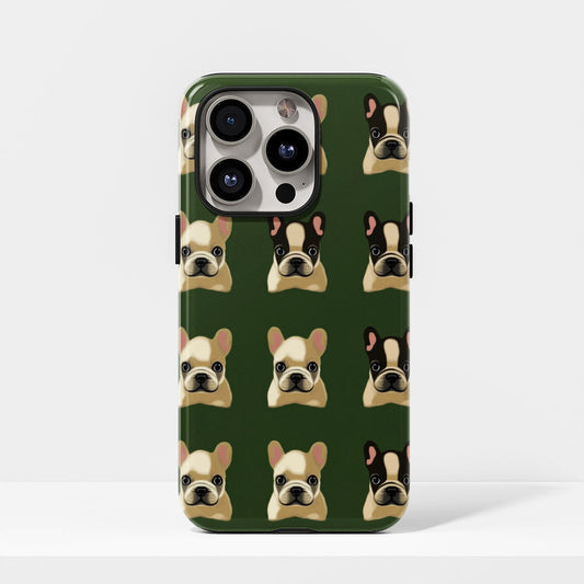 Semi-Handprinted Tough Matte French Bulldog Green iPhone Case