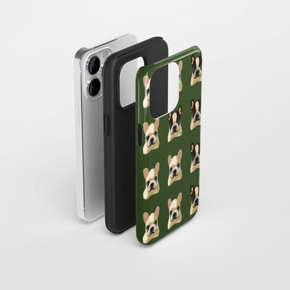 Semi-Handprinted Tough Matte French Bulldog Green iPhone Case