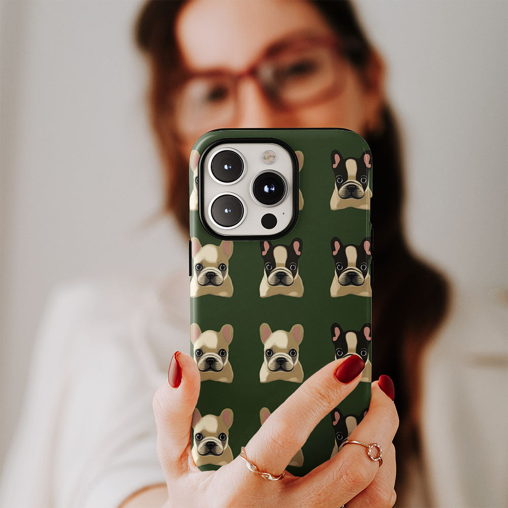 Semi-Handprinted Tough Matte French Bulldog Green iPhone Case