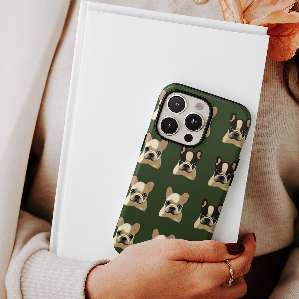 Semi-Handprinted Tough Matte French Bulldog Green iPhone Case