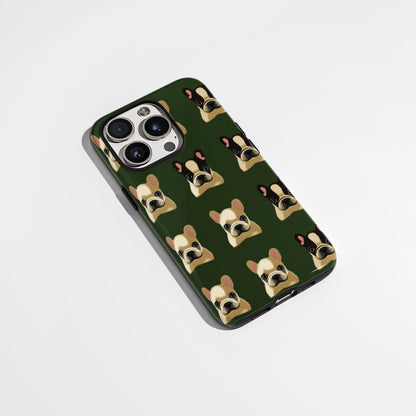 Semi-Handprinted Tough Matte French Bulldog Green iPhone Case