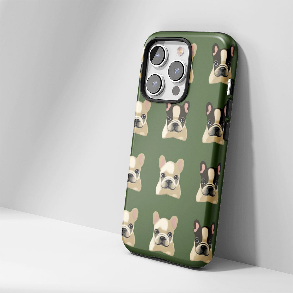 Semi-Handprinted Tough Matte French Bulldog Green iPhone Case