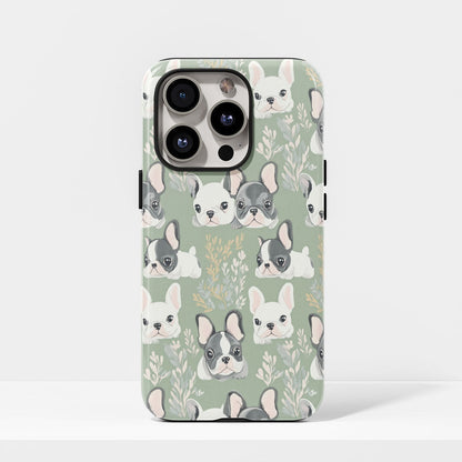 Semi-Handprinted Tough Matte French Bulldog Green iPhone Case