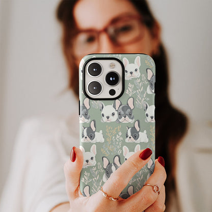 Semi-Handprinted Tough Matte French Bulldog Green iPhone Case