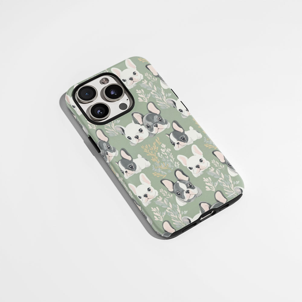 Semi-Handprinted Tough Matte French Bulldog Green iPhone Case