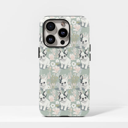 Double-Layer Semi-Handprinted Tough Matte French Bulldog Green iPhone Case