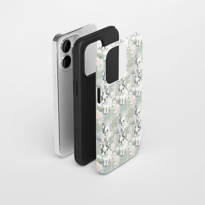 Double-Layer Semi-Handprinted Tough Matte French Bulldog Green iPhone Case
