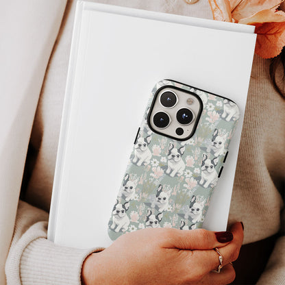 Double-Layer Semi-Handprinted Tough Matte French Bulldog Green iPhone Case