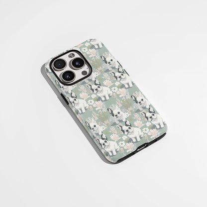 Double-Layer Semi-Handprinted Tough Matte French Bulldog Green iPhone Case