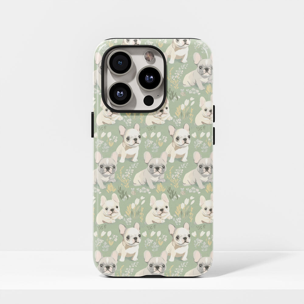 Semi-Handprinted Tough Matte French Bulldog Green iPhone Case