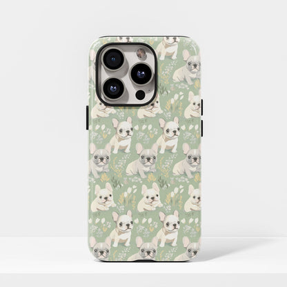 Semi-Handprinted Tough Matte French Bulldog Green iPhone Case