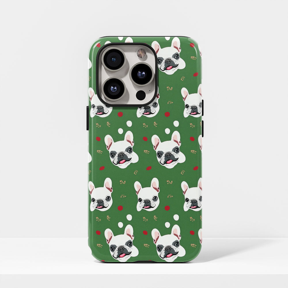 Double-Layer Semi-Handprinted Tough Matte French Bulldog Green iPhone Case