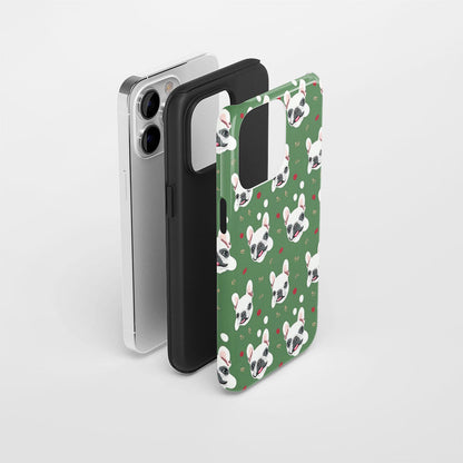 Double-Layer Semi-Handprinted Tough Matte French Bulldog Green iPhone Case