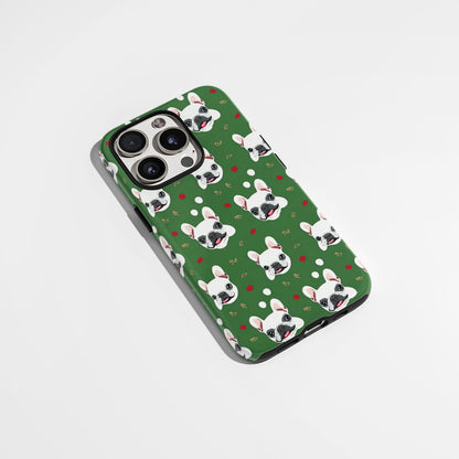 Double-Layer Semi-Handprinted Tough Matte French Bulldog Green iPhone Case