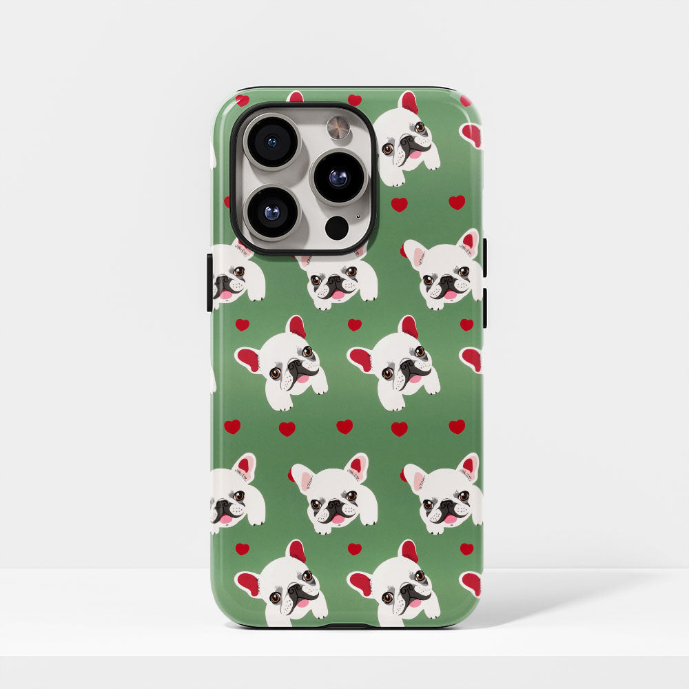 Semi-Handprinted Tough Matte French Bulldog Green iPhone Case