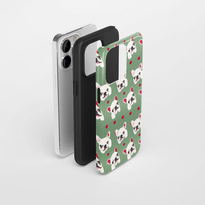 Semi-Handprinted Tough Matte French Bulldog Green iPhone Case