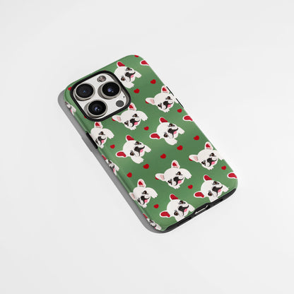 Semi-Handprinted Tough Matte French Bulldog Green iPhone Case