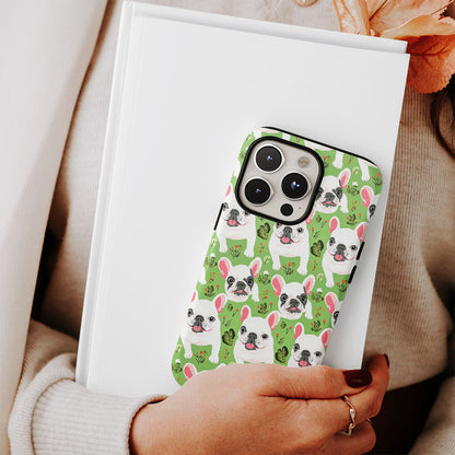 Double-Layer Semi-Handprinted Tough Matte French Bulldog Green iPhone Case