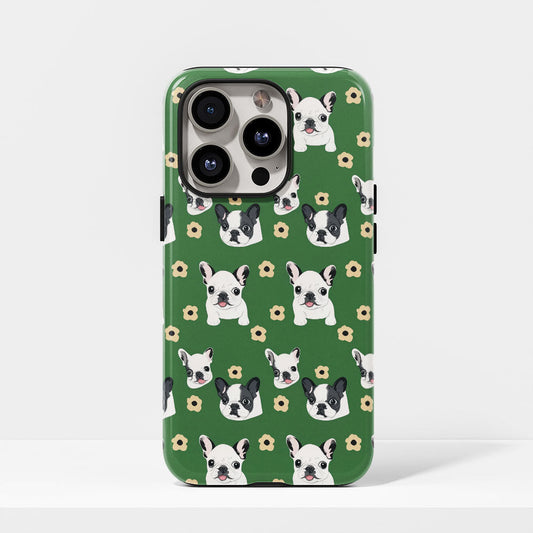 Semi-Handprinted Tough Matte French Bulldog Green iPhone Case