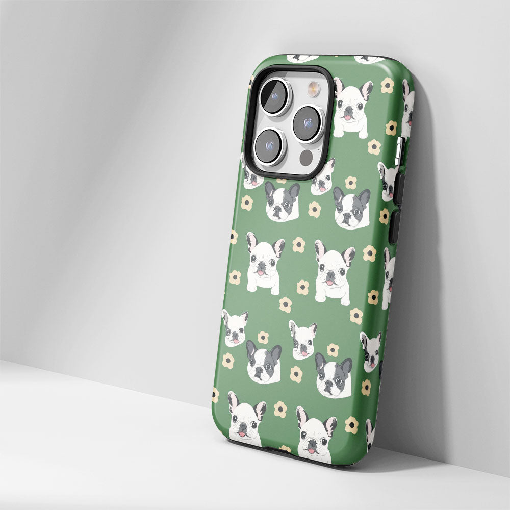 Semi-Handprinted Tough Matte French Bulldog Green iPhone Case