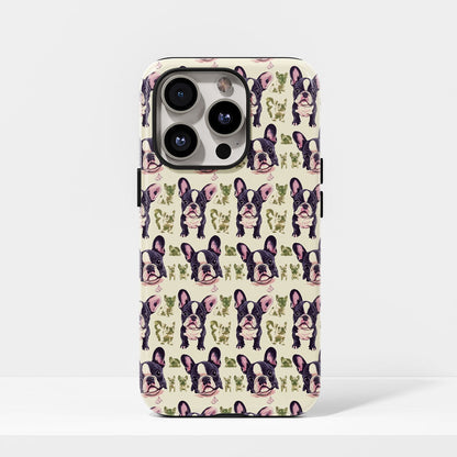 Double-Layer Semi-Handprinted Tough Matte French Bulldog Green iPhone Case