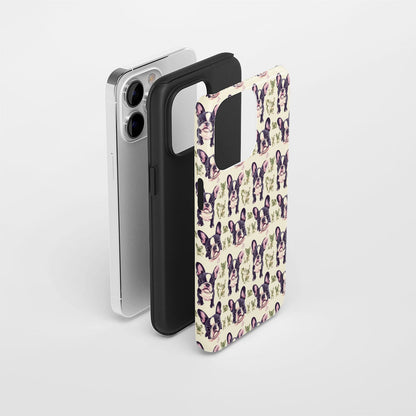 Double-Layer Semi-Handprinted Tough Matte French Bulldog Green iPhone Case