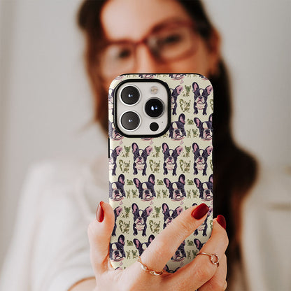 Double-Layer Semi-Handprinted Tough Matte French Bulldog Green iPhone Case
