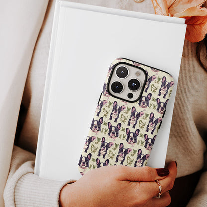 Double-Layer Semi-Handprinted Tough Matte French Bulldog Green iPhone Case