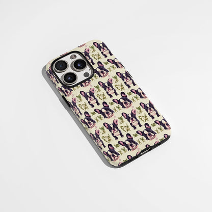 Double-Layer Semi-Handprinted Tough Matte French Bulldog Green iPhone Case