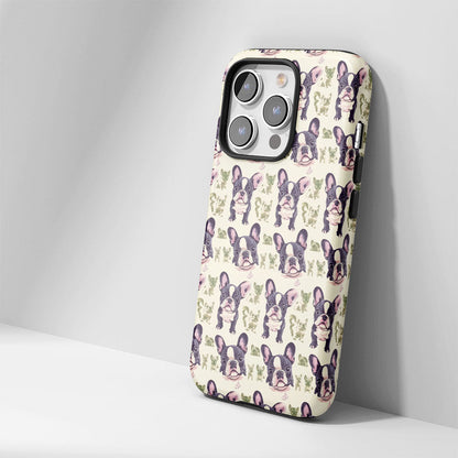 Double-Layer Semi-Handprinted Tough Matte French Bulldog Green iPhone Case