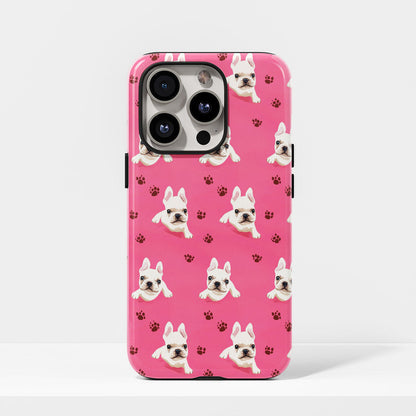 Semi-Handprinted Tough Matte French Bulldog Pink iPhone Case