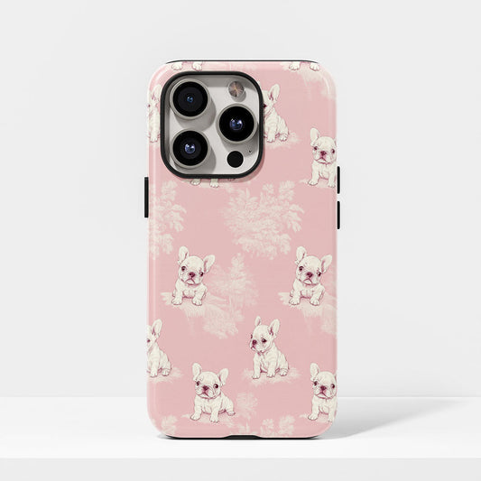 Double-Layer Semi-Handprinted Tough Matte French Bulldog Pink iPhone Case