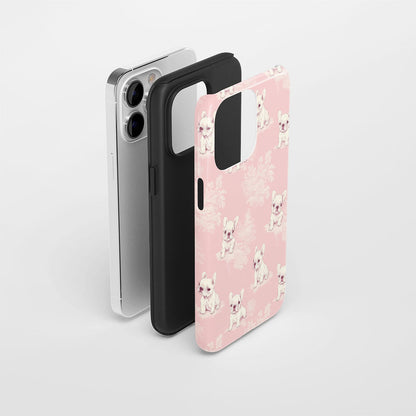 Double-Layer Semi-Handprinted Tough Matte French Bulldog Pink iPhone Case