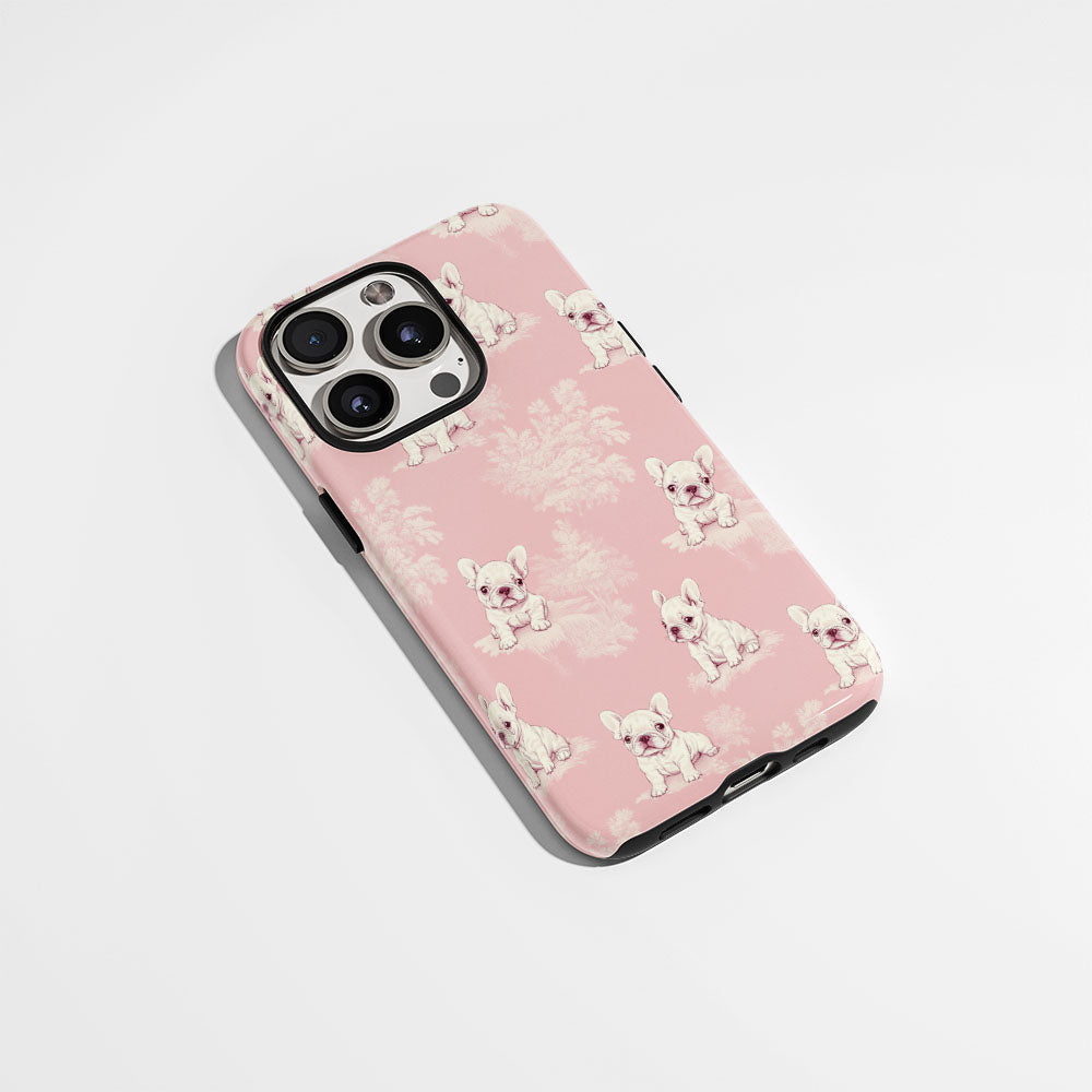 Double-Layer Semi-Handprinted Tough Matte French Bulldog Pink iPhone Case