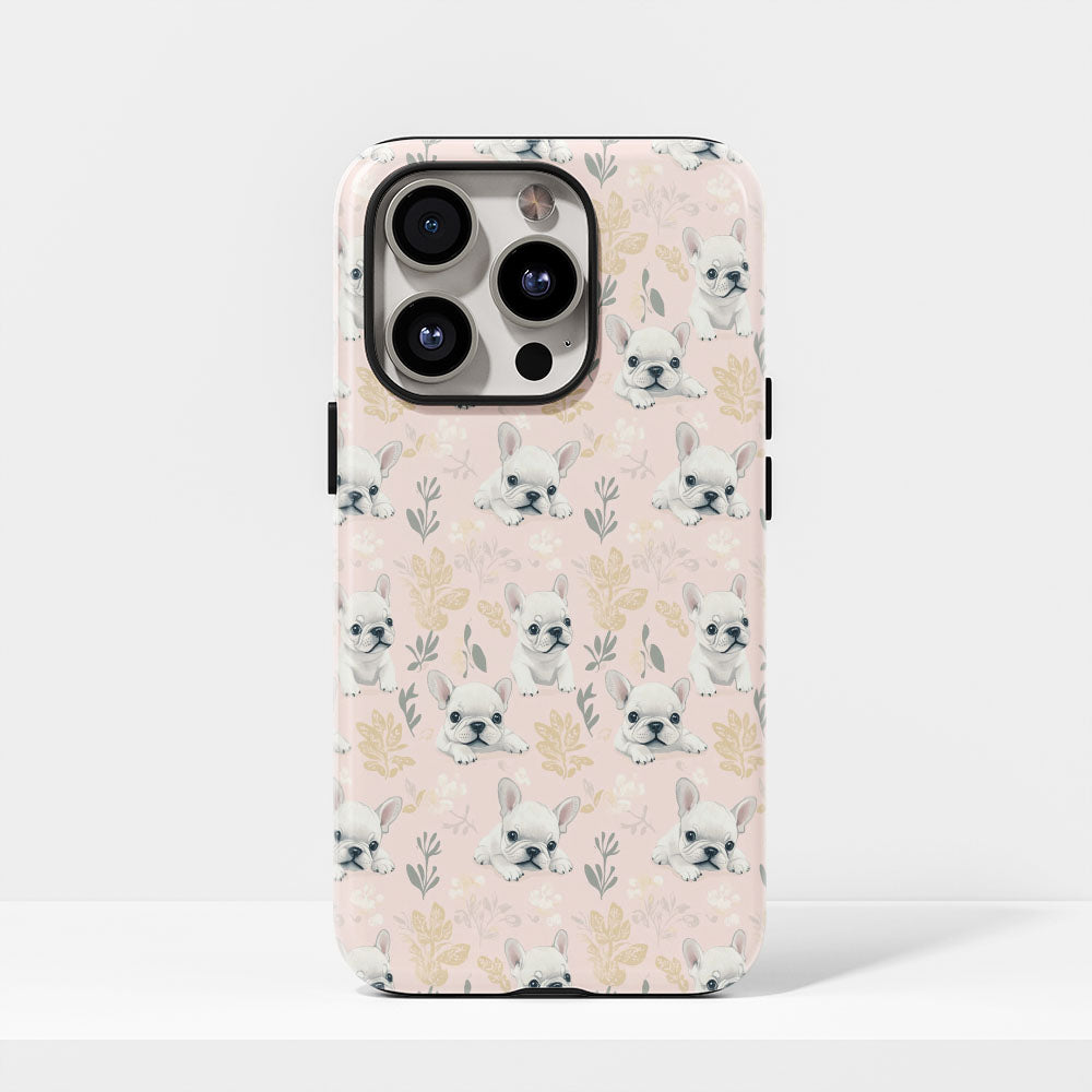 Double-Layer Semi-Handprinted Tough Matte French Bulldog Pink iPhone Case