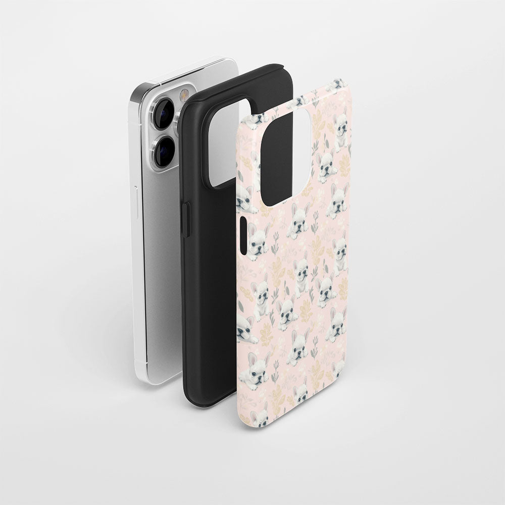 Double-Layer Semi-Handprinted Tough Matte French Bulldog Pink iPhone Case