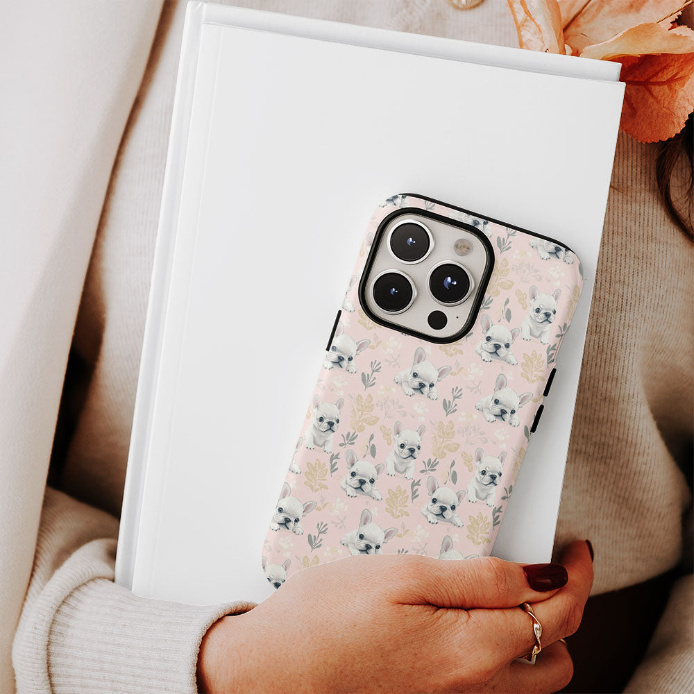 Double-Layer Semi-Handprinted Tough Matte French Bulldog Pink iPhone Case