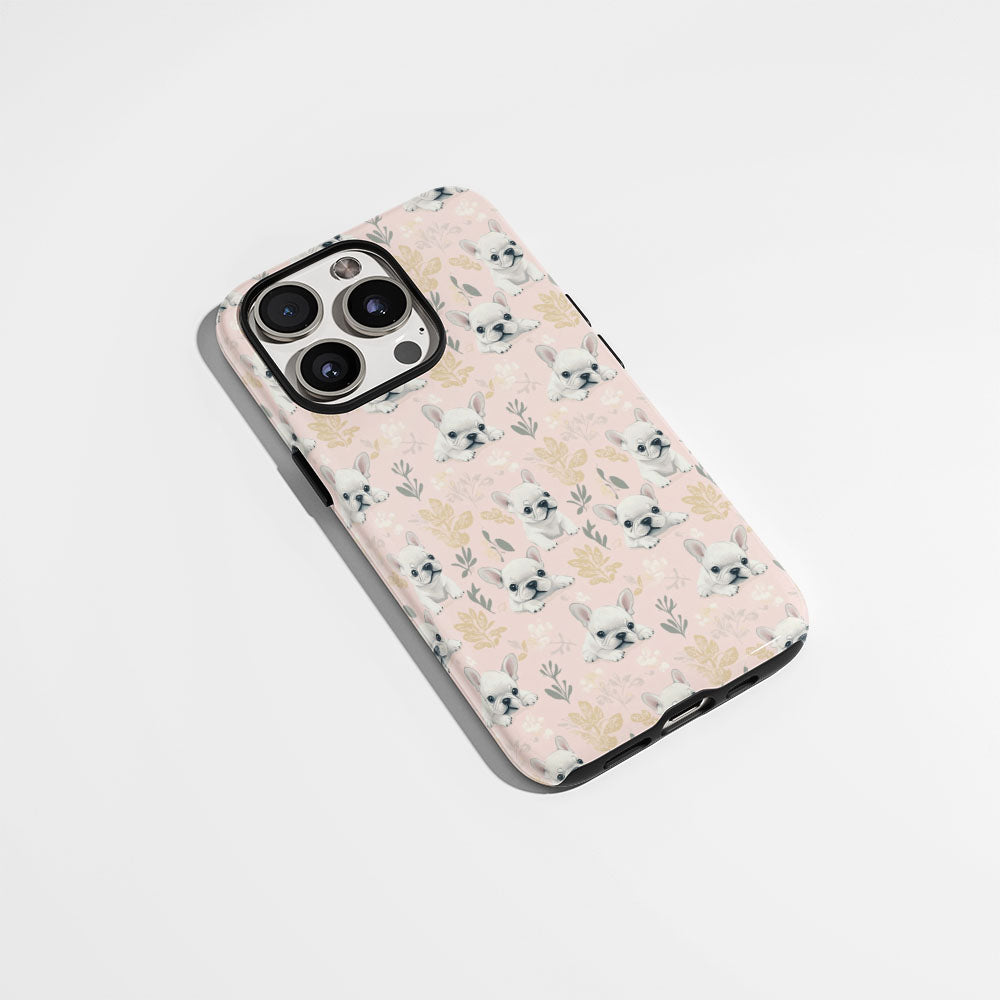 Double-Layer Semi-Handprinted Tough Matte French Bulldog Pink iPhone Case