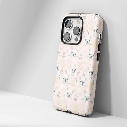 Double-Layer Semi-Handprinted Tough Matte French Bulldog Pink iPhone Case