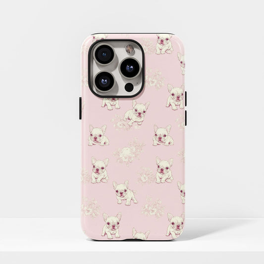 Double-Layer Semi-Handprinted Tough Matte French Bulldog Pink iPhone Case