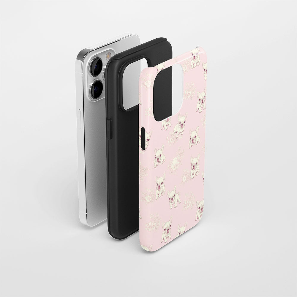 Double-Layer Semi-Handprinted Tough Matte French Bulldog Pink iPhone Case