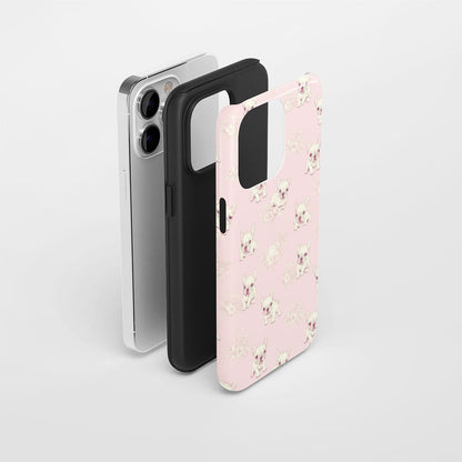 Double-Layer Semi-Handprinted Tough Matte French Bulldog Pink iPhone Case